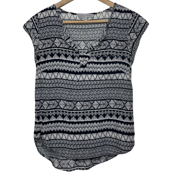 Rose & Thyme Tops - ROSE & THYME | Black and White Bohemian Style Short Sleeve Blouse | Size XS
